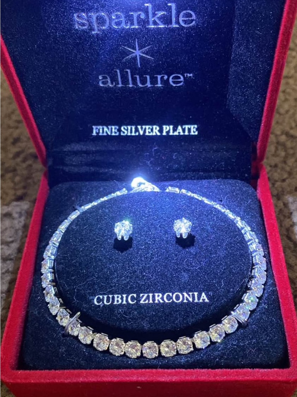 Sparkle Allure Silver-Plated Cubic Zirconia Necklace & Studs - White
